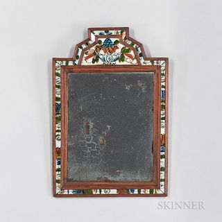 Reverse-painted Glass-framed Courting Mirror, Northern Europe, late 18th century, the shaped crest with tablet featuring a bowl of frui