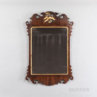 Mahogany and Gilt-gesso Scroll-frame Mirror, probably England, late 18th century, with pierced cresting centering a phoenix, above a mo