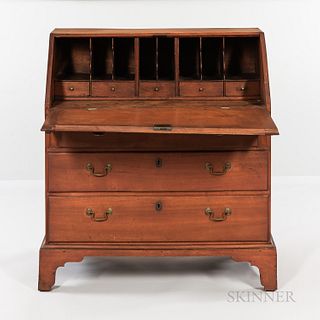 Cherry Slant-lid Desk, possibly Connecticut, late 18th century, the lid opens to an interior of tall compartments over drawers, on a ca