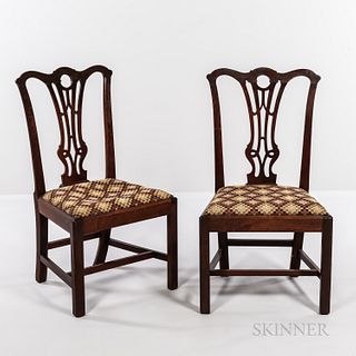 Pair of Chippendale Mahogany Side Chairs, possibly Maryland, late 18th century, with serpentine crests, pierced gothic splats, trapezoi
