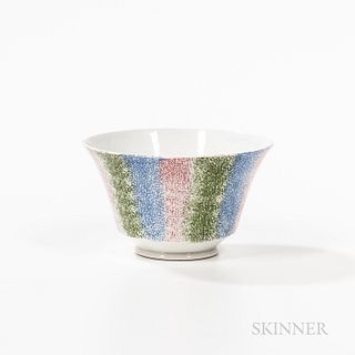 Rainbow Spatterware Bowl, England, early 19th century, flared form on a molded foot, spatter decoration in red, blue, and green, ht. 3