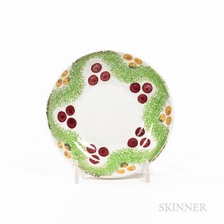 Small Dotted Star Green Spatterware Dish, England, early 19th century, green spatter with yellow and red applied dots, dia. 4 1/2 in.