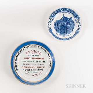 Two English Pottery Advertising Plates, 19th/early 20th century, a plate advertising F.D. Nicol & Co., New York, and a plate advertisin