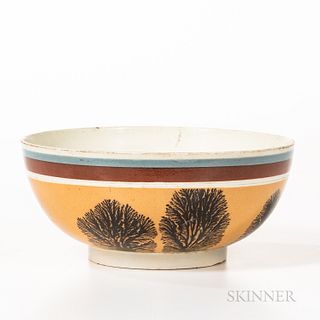 Slip- and Dendritic "Tree"-decorated Bowl, England, early 19th century, the hemispherical bowl with dendritic "trees" on an ochre slip