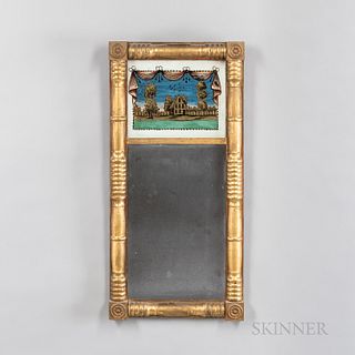 Classical Gilt Split-baluster Mirror with Eglomise Tablet of a House, New England, c. 1825, ht. 27 1/2, wd. 13 1/4 in.