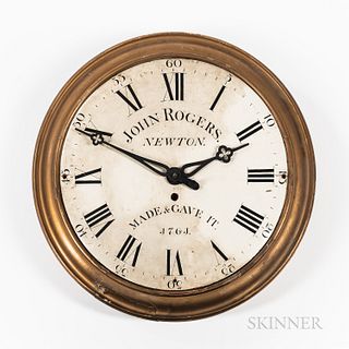 Gallery Clock, probably Aaron Willard Jr., c. 1830-35, the molded gold-painted circular case surrounding a white-painted wooden dial wi