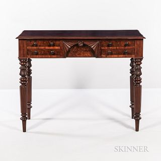 Classical Carved Mahogany and Mahogany Veneer Side Table or Server, possibly New York, c. 1820-30, the molded rectangular top above a c