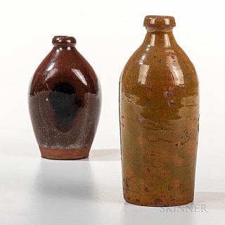 Glazed Redware Bottle and Flask, the bottle possibly Galena, Illinois, third quarter 19th century, the flask Connecticut River Valley,