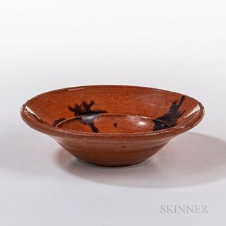 Glazed Redware Bowl, probably Norwalk, Connecticut, c, 1840-60, with manganese slip decoration, dia. 7 in.