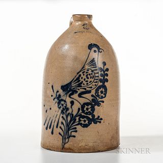 Cobalt-decorated Three-gallon Stoneware Jug, Roberts, Binghamton, New York, mid-19th century, the straight-sided jug decorated with a c