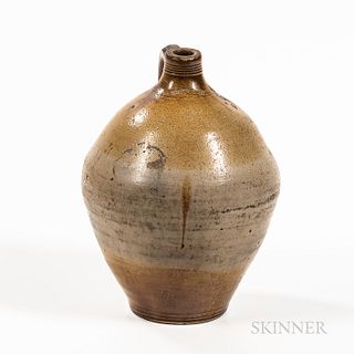 Early Stoneware Jug, Frederick Carpenter, Boston, Massachusetts, early 19th century, ovoid body with strap handle, tooled neck and base