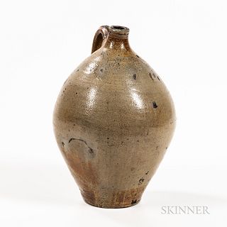 Stoneware Jug, Frederick Carpenter, Charlestown, Massachusetts, early 19th century, ovoid body with strap handle, tooled neck, marked "