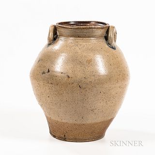 Stoneware Jug, Frederick Carpenter, Charlestown, Massachusetts, early 19th century, ovoid body with attached lug handles, tooled should