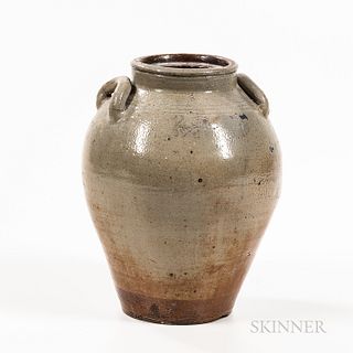 Three-gallon Stoneware Jar, Frederick Carpenter, Boston, Massachusetts, early 19th century, ovoid body with attached lug handles, toole