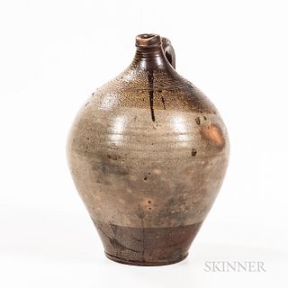 Stoneware Jug, Frederick Carpenter, Boston, Massachusetts, early 19th century, ovoid body with strap handle, tooled shoulders, marked "