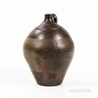 Stoneware Jug, Frederick Carpenter, Boston, Massachusetts, early 19th century, ovoid body with strap handle, brown bands around the sho
