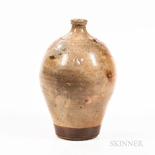 Small Stoneware Jug, Frederick Carpenter, Boston, Massachusetts, early 19th century, ovoid body with strap handle, tooled shoulders, br