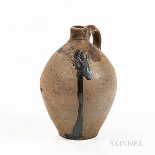 Small Stoneware Jug, Frederick Carpenter, Boston, Massachusetts, early 19th century, ovoid body with attached strap handle and tooled n