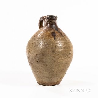 Small Stoneware Jug, Frederick Carpenter, Charlestown, Massachusetts, early 19th century, ovoid body with strap handle, tooled neck and
