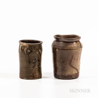Two Stoneware Jars, Frederick Carpenter, Charlestown, Massachusetts, early 19th century, tapered cylindrical bodies with rounded should