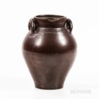Stoneware Jar, Frederick Carpenter, Boston, Massachusetts, late 18th to early 19th century, ovoid body with attached lug handles, Alban