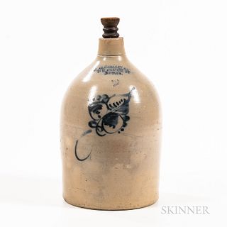 Smalley & Co. Cobalt-decorated Jug, Boston, Massachusetts, late 19th to early 20th century, cylindrical body with rounded shoulders and