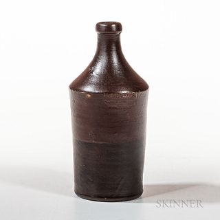 Brown Slip Stoneware Beer Bottle, Clarkson Crolius Jr., New York, c. 1835-49, cylindrical form with tapering neck, Crolius manufacturer