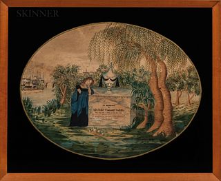 Watercolor on Paper Memorial to John Wallen Taber, possibly Braintree, Massachusetts, c. 1826, composed as a woman mourning at a tomb t