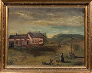 Cordelia Caroline Sentenne Woodward (American, Late 19th Century), Painting the Farm House, Signed and dated "CC Woodward/1893" l.r., C