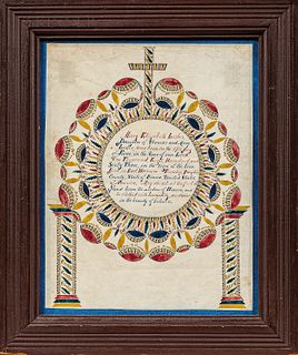 Watercolor on Paper Memorial to Mary Elizabeth Lesher, possibly by Christian-Hervey Balsbaugh, the Spiral Artist, Hummelstown area, Dau