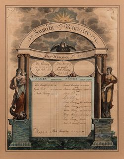 Hand-colored Engraved Humphrey Family Register, Canton, Connecticut, 1818, the engraving by Peter Maverick (1780-1831), with architectu