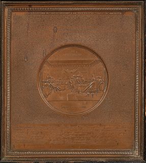 Copper Declaration of Independence Signing Plaque, Samuel H. Black, c. 1859, designed as a circular reserve with the signing scene surr