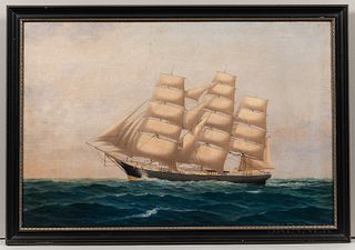 Anglo/American School, 19th Century Portrait of a Ship Unsigned.Oil on canvas, 20 x 30 in., in a later molded wood frame.Condition: Goo