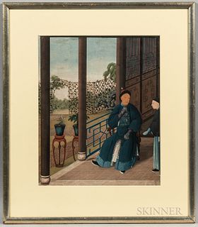 Chinese School, 19th Century, Man Seated in His Courtyard (Portrait of a Prince of China), Unsigned, titled on a card affixed to the re
