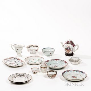 Group of Chinese Export Porcelain, late 18th/early 19th century, including a floral-decorated helmet creamer, five varied teacups and s