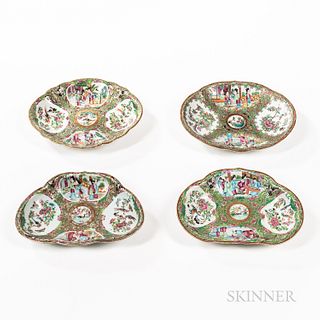 Four Shaped Rose Medallion Pattern Export Porcelain Dishes, China, 19th century, wd. to 11 in.