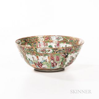 Small Rose Medallion Pattern Export Porcelain Punch Bowl, China, 19th century, dia. 10 in.