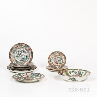 Eleven Pieces of Mostly Rose Medallion Pattern Chinese Export Porcelain, 19th and early 20th century, including a scalloped bowl, two p