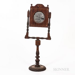 Carved and Inlaid Mahogany Dressing Mirror, late 19th century, the shaped and scrolled crest centering an inlaid compass and square abo