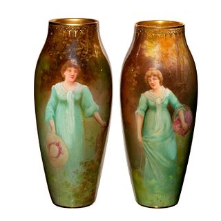 Pair Of Royal Doulton Leslie Johnson Vases, Maiden