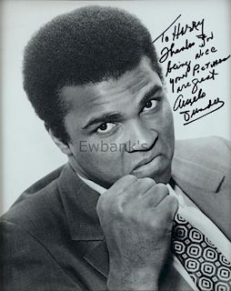 Muhammad Ali, Boxing, black and white photograph, signed & inscribed, 'To Harry, Thanks for being ni
