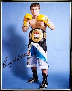 Ricky Hatton, Boxing, signed colour photograph of Hatton wearing his WBU World Championship belt, fr