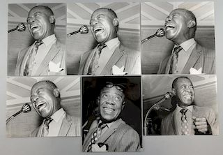 Louis Armstrong, 6 black & white photographs by Harry Goodwin, stamped on reverse, various sizes. Pr