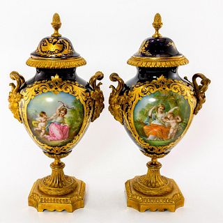 Pair Of Sevres Porcelain Lidded Decorative Vases