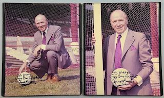 Sir Matt Busby, Manchester United Football, two colour photographs, both inscribed, to Harry very be