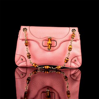 Gucci Pink Leather Bamboo Handbag