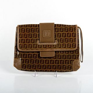 Vintage FENDI Glazed Fabric FF Brown Leather Clutch Bag
