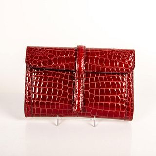 Red Patent Crocodile Embossed Leather Clutch Bag