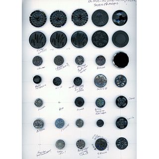 3 CARDS OF ASSORTED BLACK GLASS BUTTONS
