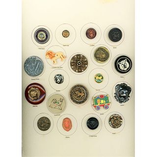 A CARD OF ASSORTED MATERIAL LION BUTTONS